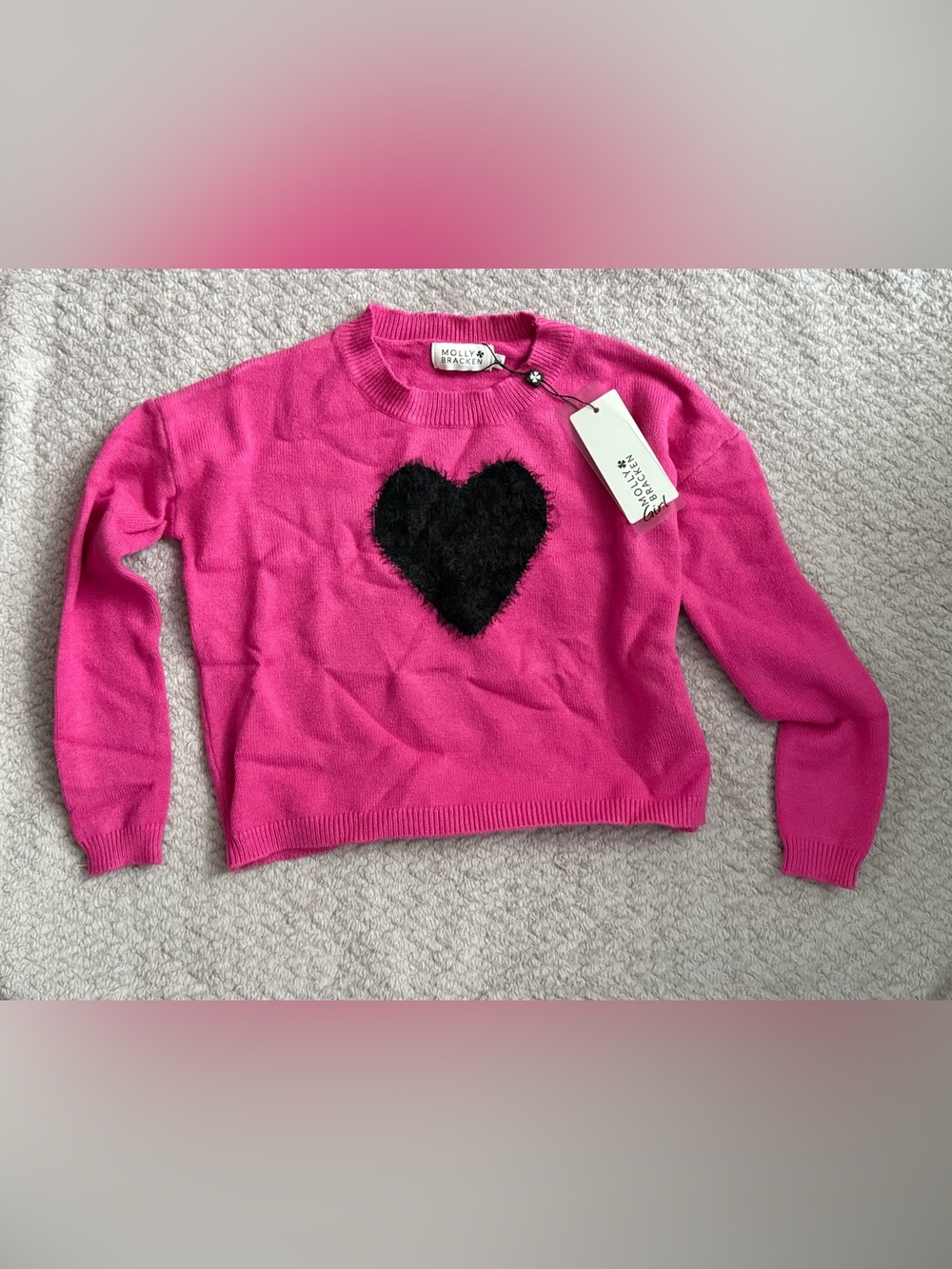 Molly Bracken Girls' Fuchsia Heart Crewneck Sweater NWT 🖤